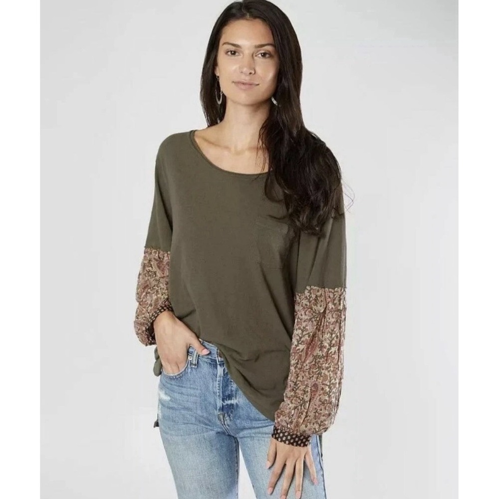 Free People x We The Free Jade Long Sleeve Contrast Print Top